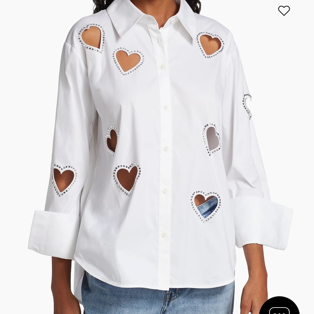 Alice + Olivia White Heart Cutout Shirt